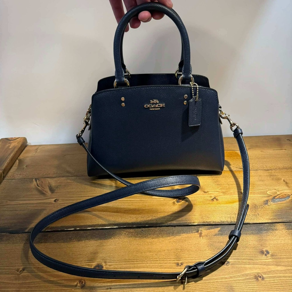 Coach Mini Lillie Carryall Midnight Navy Leather Satchel Crossbody Bag Gold Tone